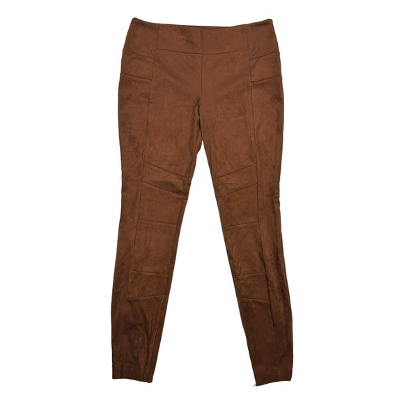 Sundance Size 6 Luxe Dreams Leggings Faux Suede Pants Ankle Zip Brown Cognac - Picture 1 of 9